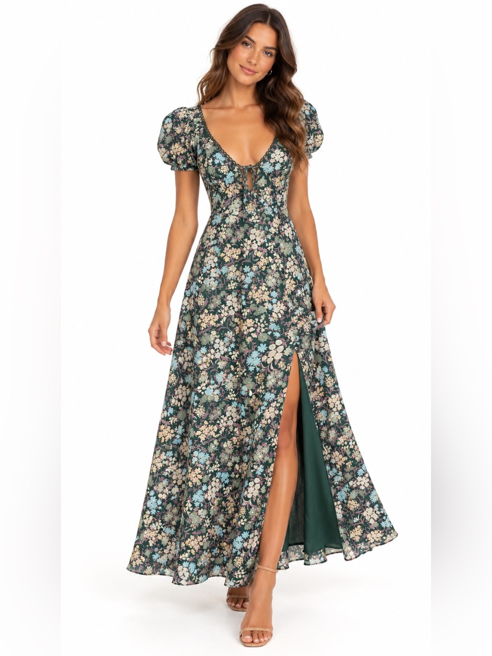 Lulus Meadow Muse Green Floral Midi Dress S NWT